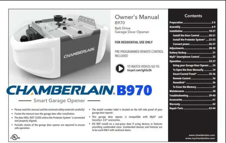 Chamberlain B970 Garage Door Opener Owner’s Manual