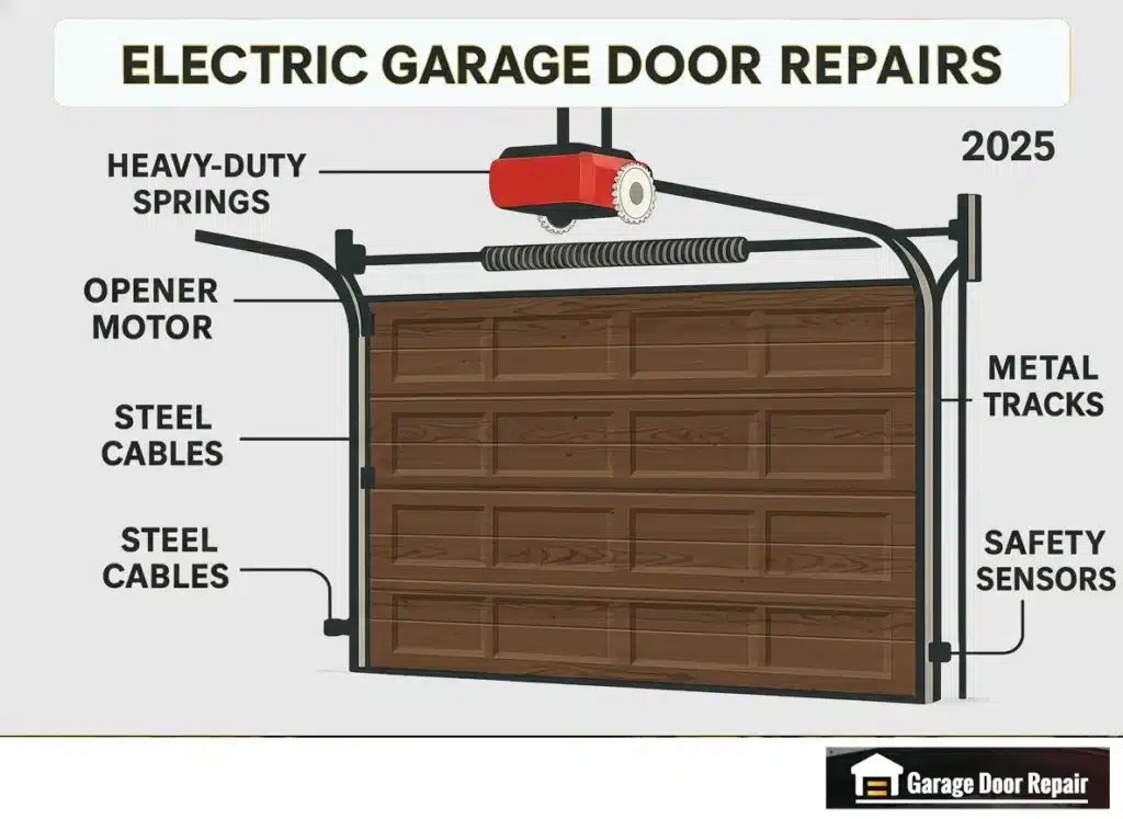 Infographic illustrating the key components of an electric garage door system