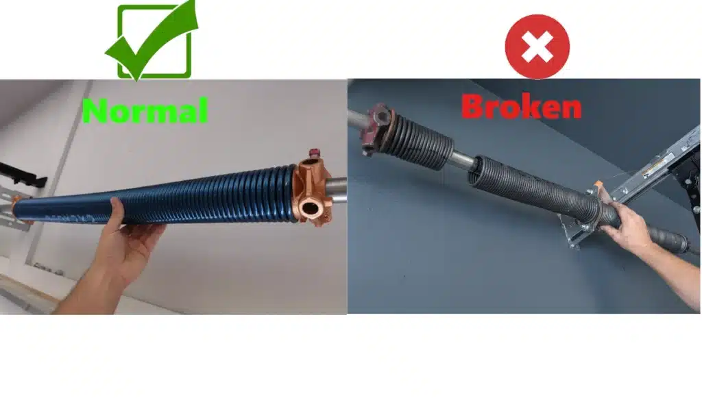 Comparison between a broken torsion spring with a 2-inch gap and a healthy intact garage door spring